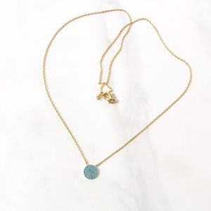 gold pave turquoise disc pendant necklace